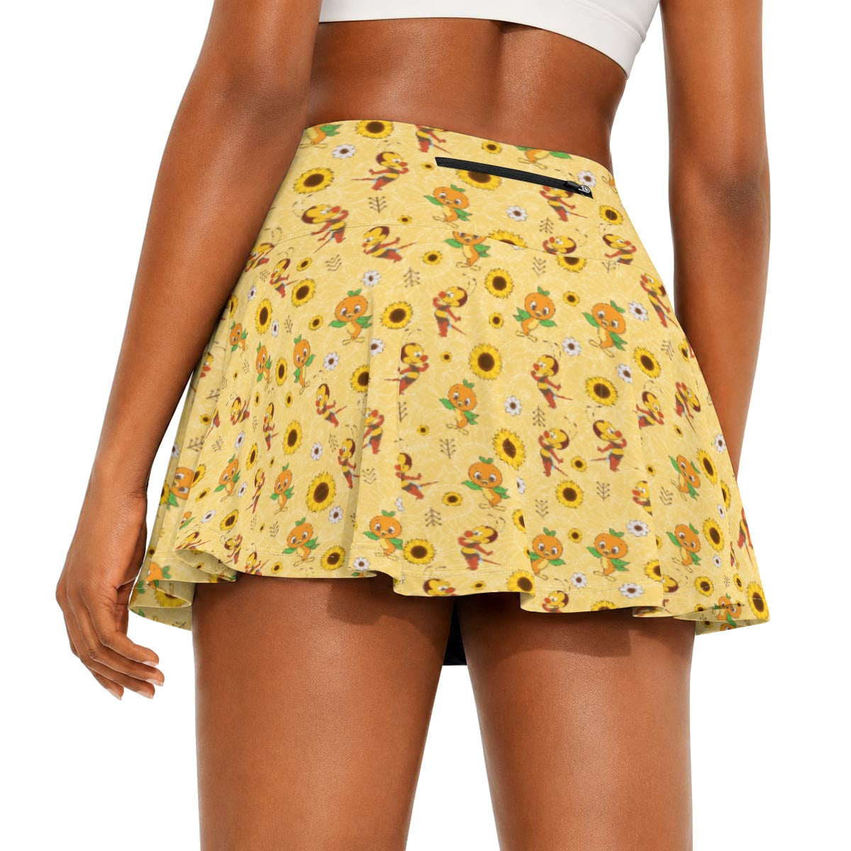 Cheerful Bee & Citrus Bird - Women’s Athletic Skater Skort with Pockets
