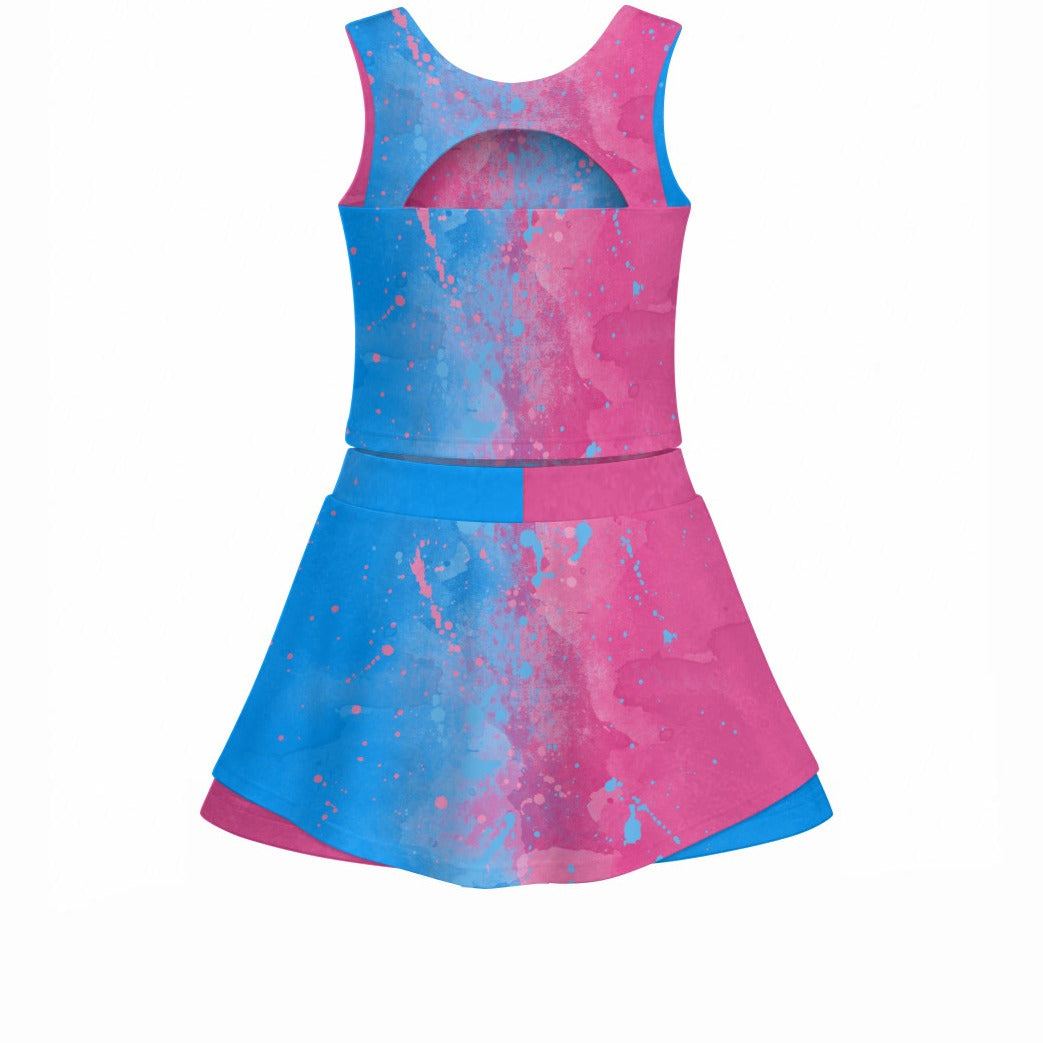Pink or Blue Fairytale Dress - Women’s Athletic Skort Set with Open-Back Crop Top