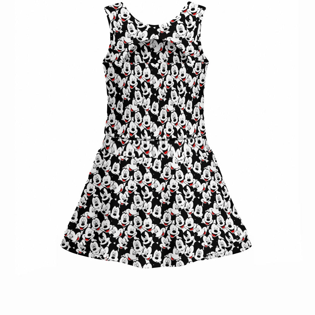 Many Faces of Classic Mouse - Women’s Athletic Skort Set with Open-Back Crop Top