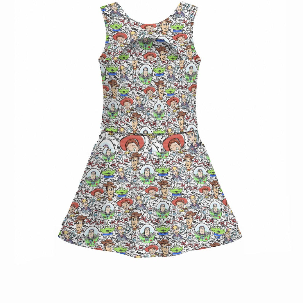 Sketch Autographs of Animated Toy Friends - Women’s Athletic Skort Set with Open-Back Crop Top