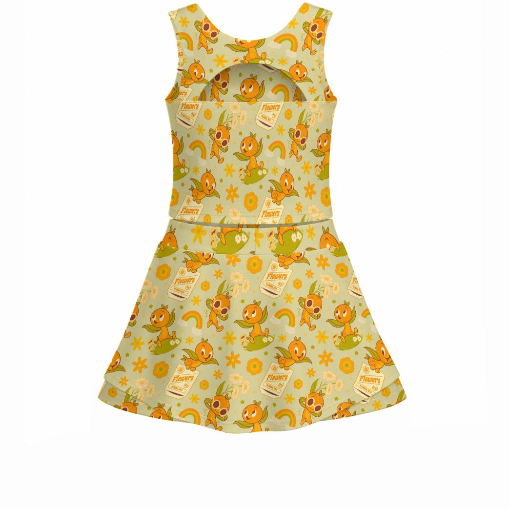 Vintage Citrus Garden - Women’s Athletic Skort Set with Open-Back Crop Top