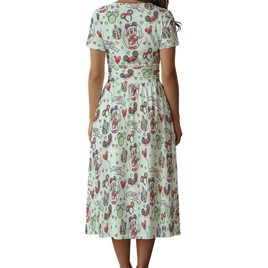 Mouse Pair Jolly Holiday - Women's V-Neck Ruched Midi Dress