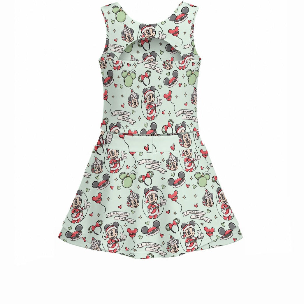 Mouse Pair Jolly Holiday - Women’s Athletic Skort Set with Open-Back Crop Top