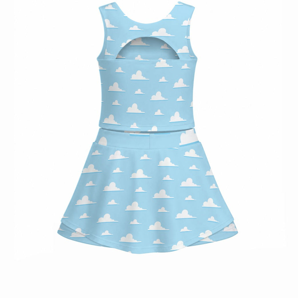 Cloud Nine Nursery Sky - Women’s Athletic Skort Set with Open-Back Crop Top