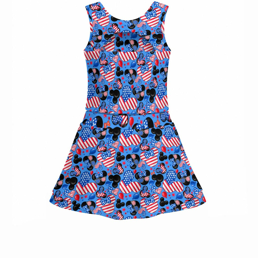 Mouse Fourth of July Celebration - Women’s Athletic Skort Set with Open-Back Crop Top