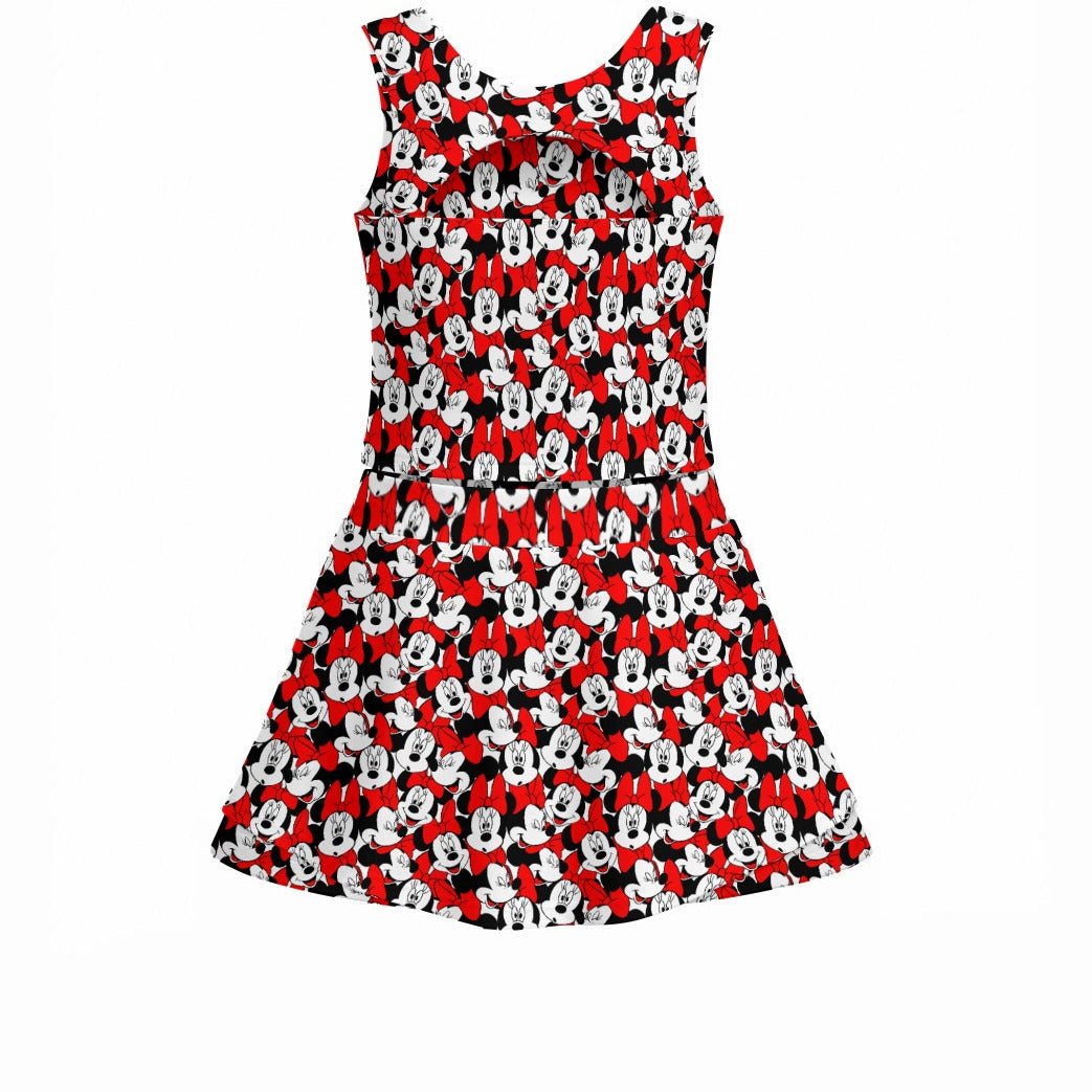 Many Faces of Polka Dot Mouse - Women’s Athletic Skort Set with Open-Back Crop Top