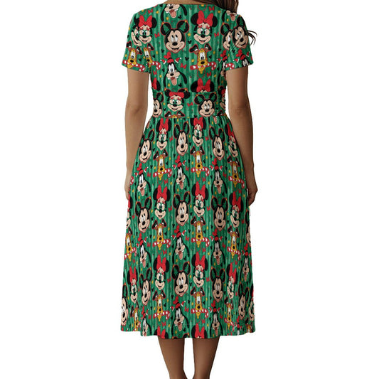 Mouse's Holly Jolly Parade - Women's V-Neck Ruched Midi Dress