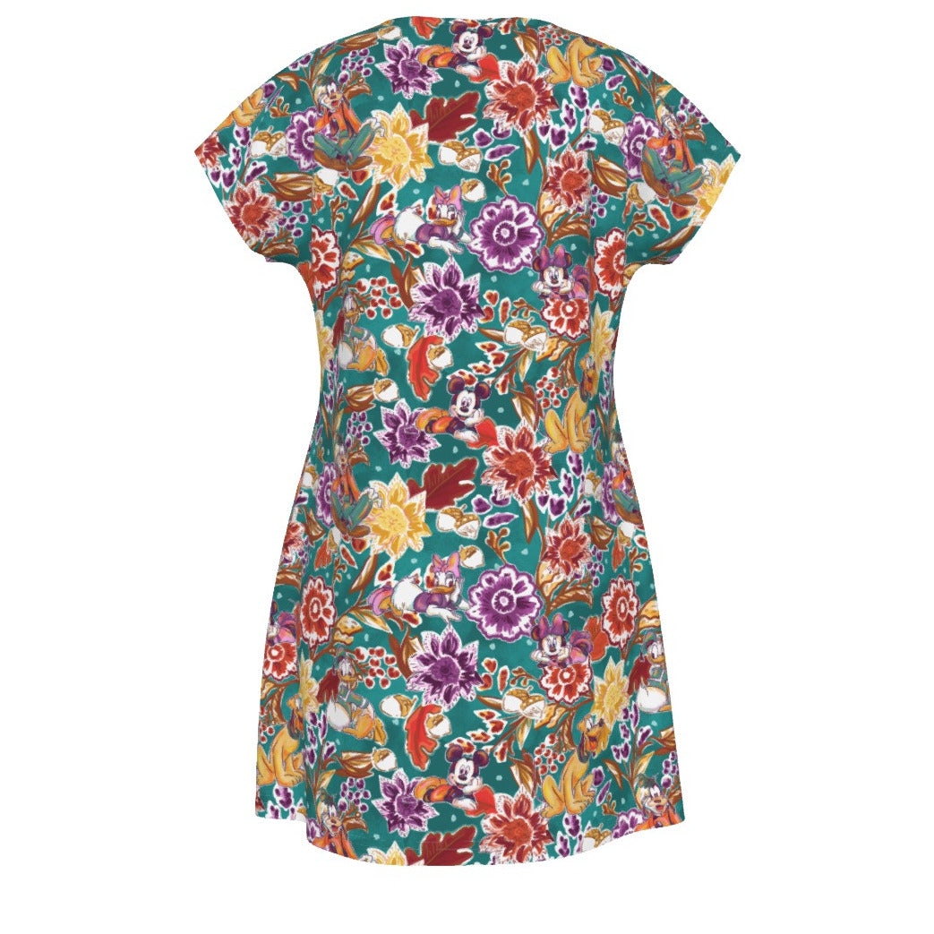 Mouse and Friends Fall Garden - Women's T-Shirt Dress