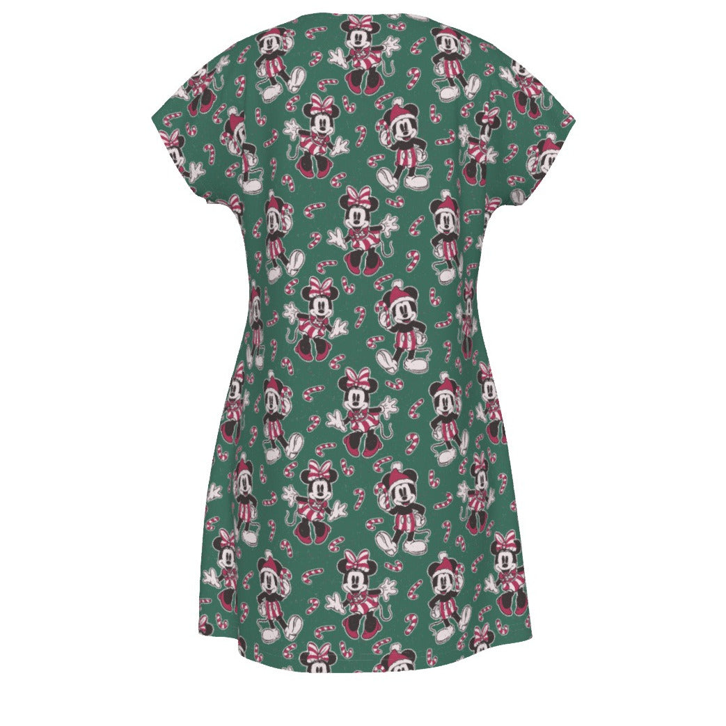 Mouse and Bow Peppermint Pals - Women's T-Shirt Dress