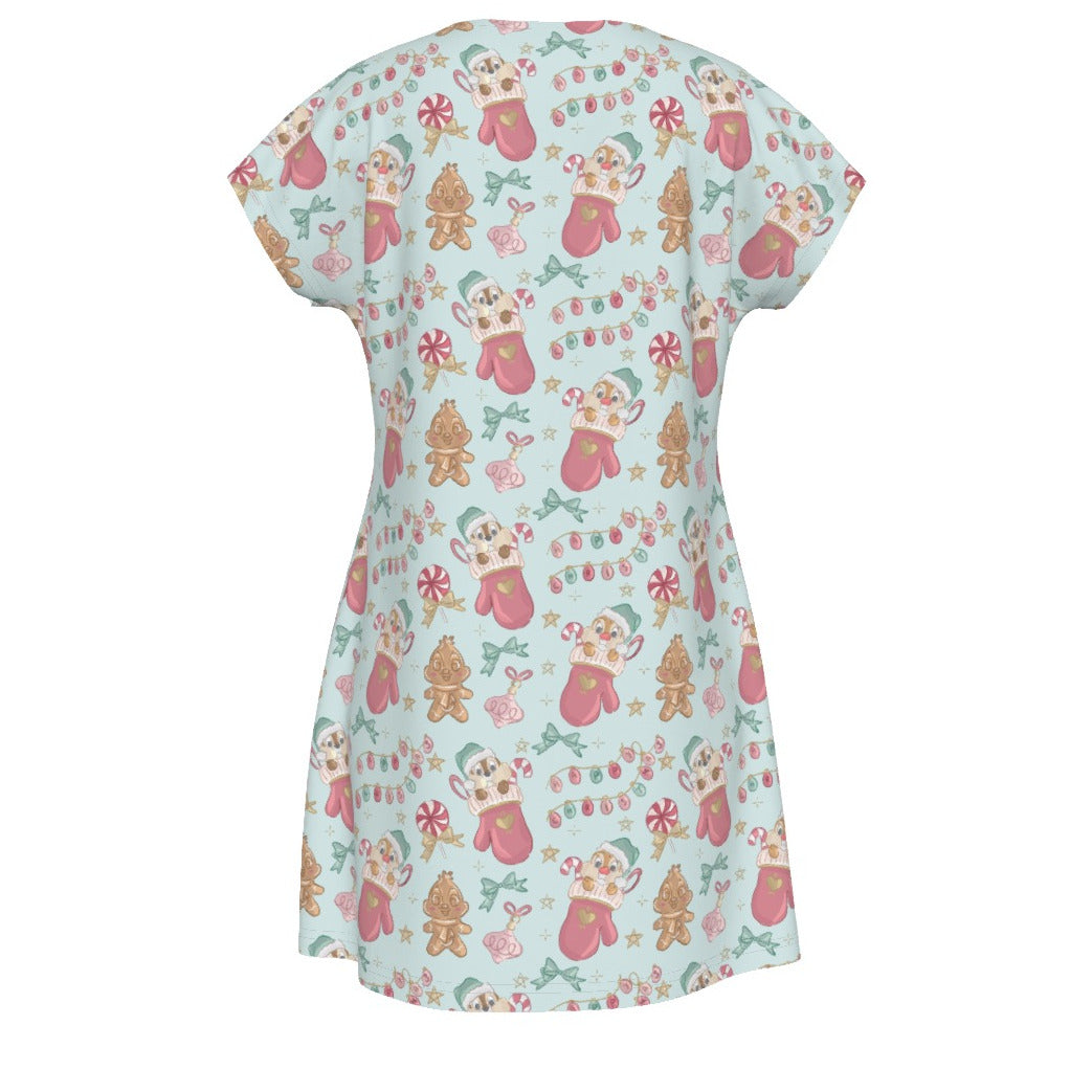 Cheeky Chipmunks Candy Cane Cheer - Women's T-Shirt Dress