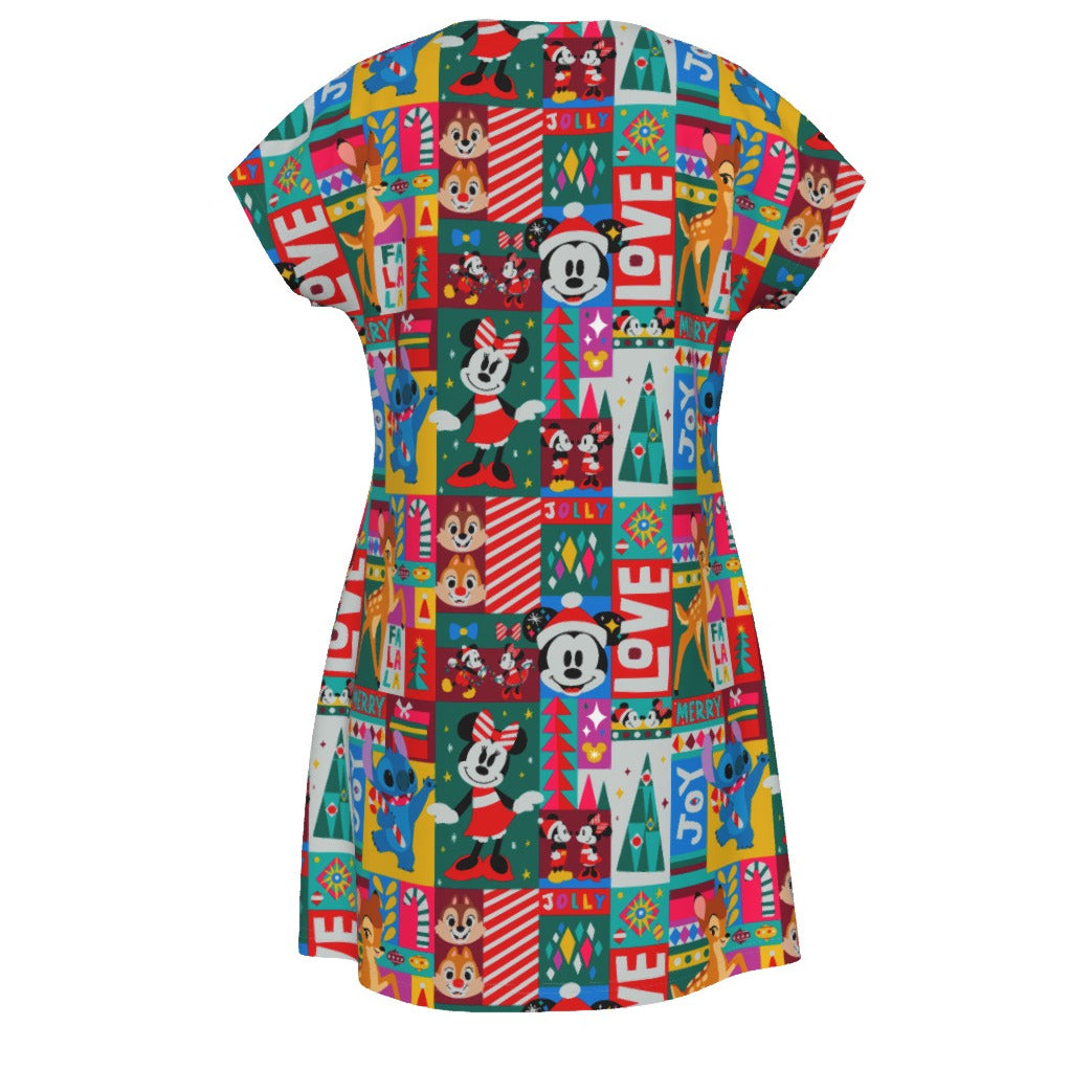 Mouse Christmas Colorblock - Women's T-Shirt Dress