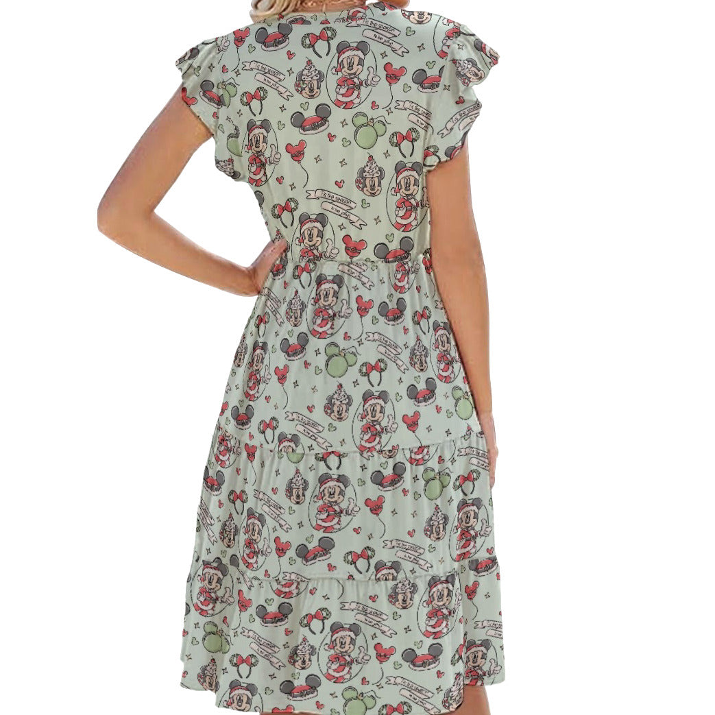 Mouse Pair Jolly Holiday - Women's Tiered Pocket Midi Dress