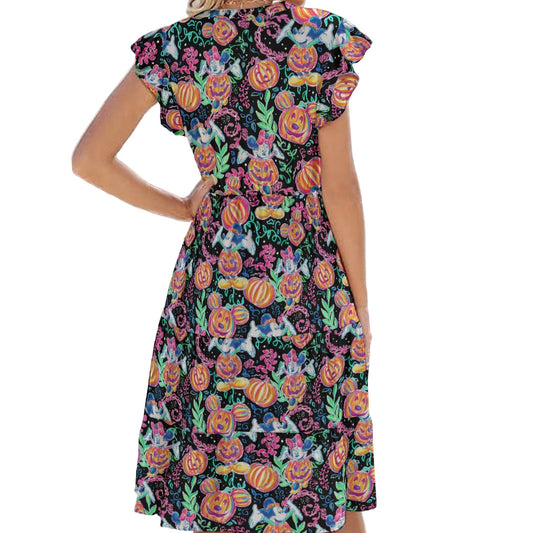 Mouse and Friends Pumpkin Parade - Women's Tiered Pocket Midi Dress