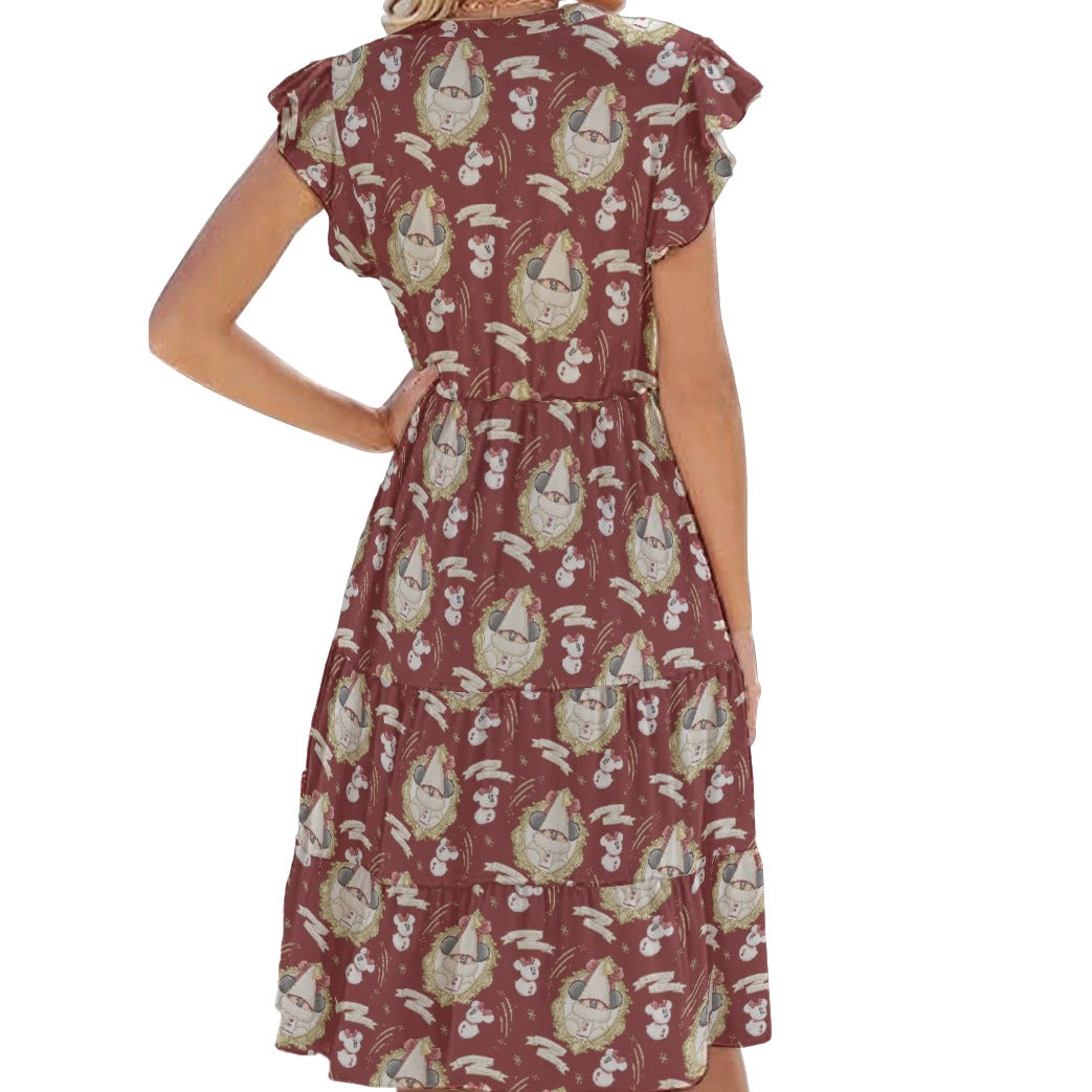 Mouse and Bow Snow Gnomes - Women's Tiered Pocket Midi Dress