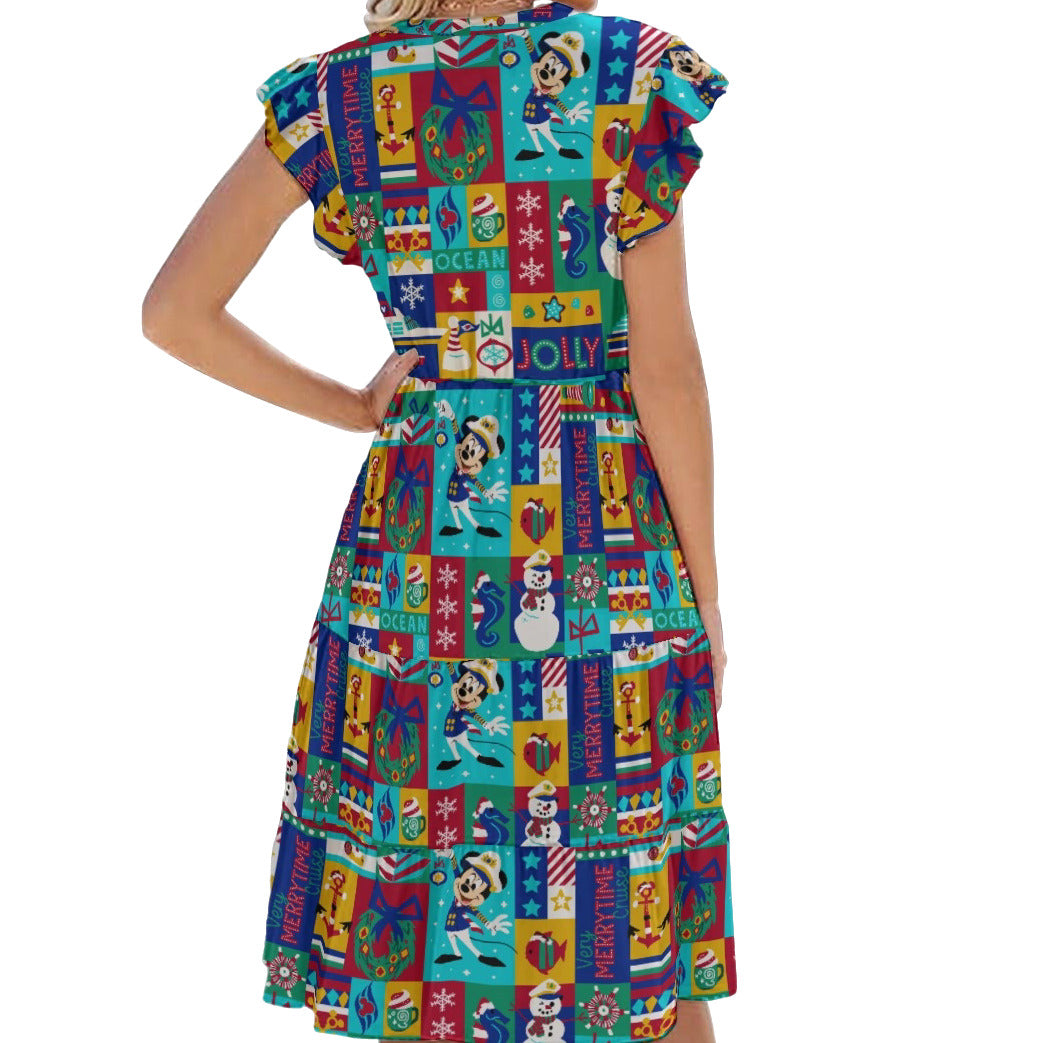 Sailor's Merry-at-Sea Patchwork - Women's Tiered Pocket Midi Dress
