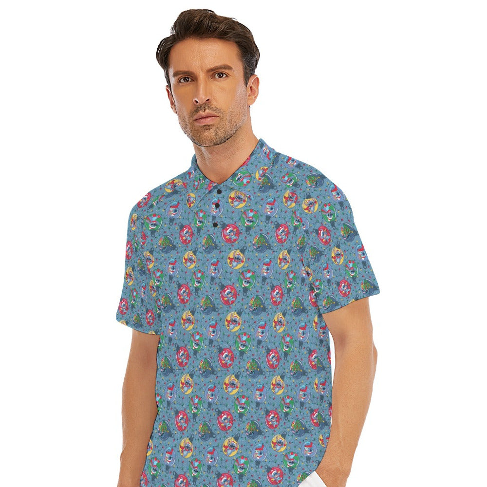 Holiday Baubles with Mischievous Blue Alien - Men's Polo Shirt