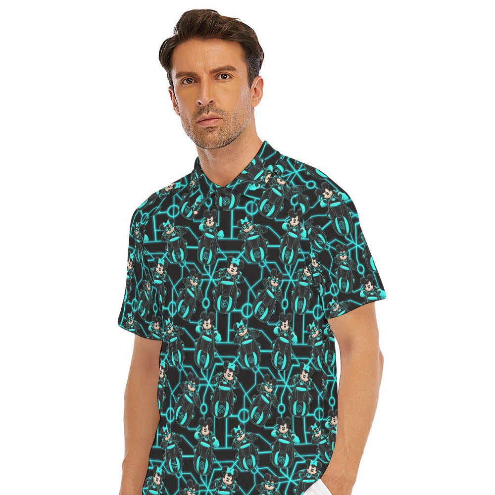 Electric Neon Grid Adventure - Men's Polo Shirt