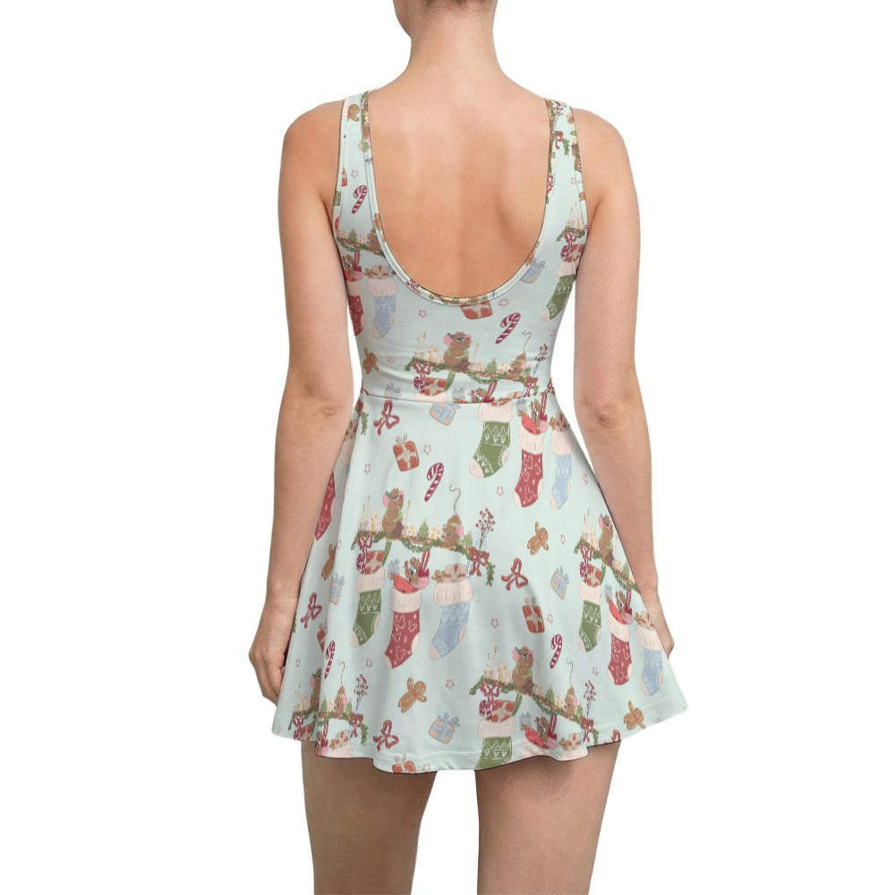 Fairytale Christmas Stocking Stowaways - Women’s Sleeveless Athletic Skater Dress with Built-In Shorts