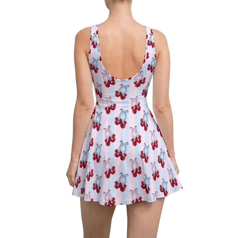 Cherry Ear Bows - Women’s Sleeveless Athletic Skater Dress with Built-In Shorts