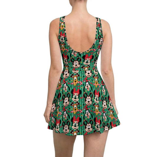 Mouse's Holly Jolly Parade - Women’s Sleeveless Athletic Skater Dress with Built-In Shorts