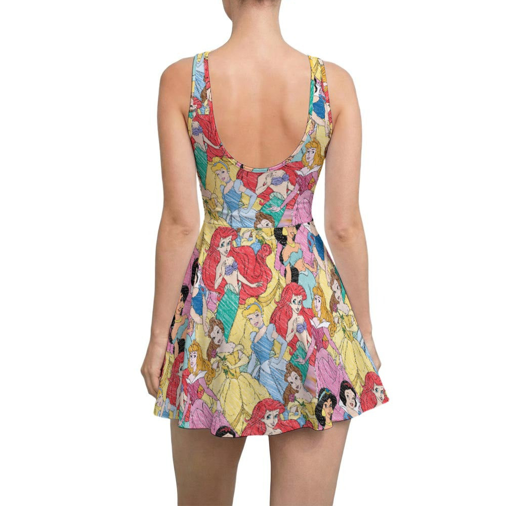 Royal Princess Sketches - Women’s Sleeveless Athletic Skater Dress with Built-In Shorts