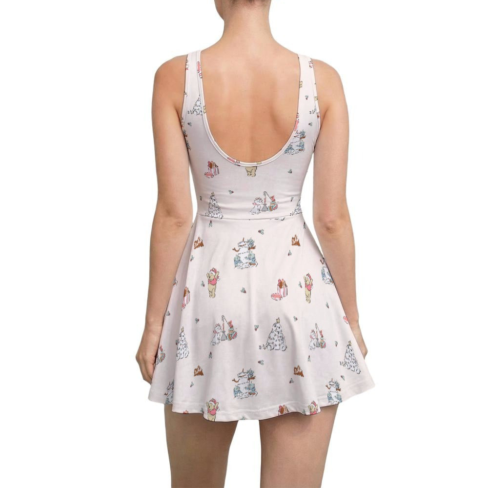 Storybook Christmas Cameo Mix - Women’s Sleeveless Athletic Skater Dress with Built-In Shorts
