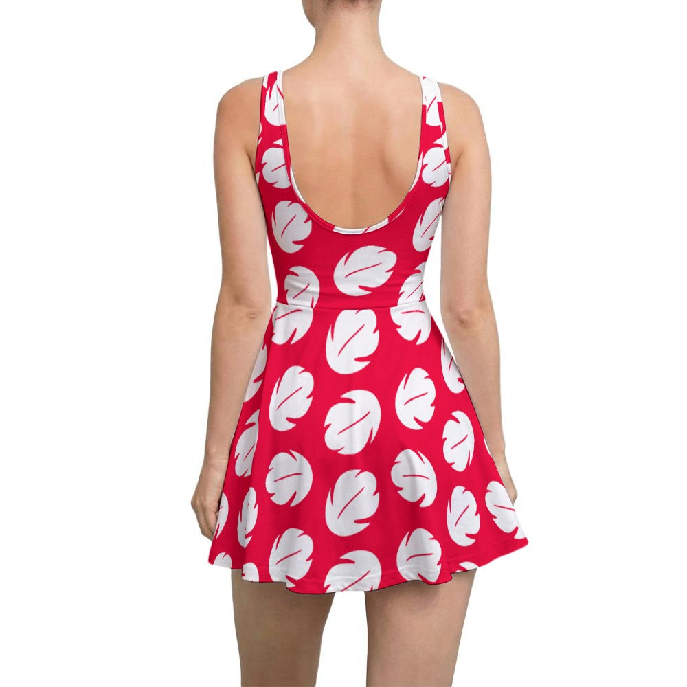 Island Leaf Print - Women’s Sleeveless Athletic Skater Dress with Built-In Shorts