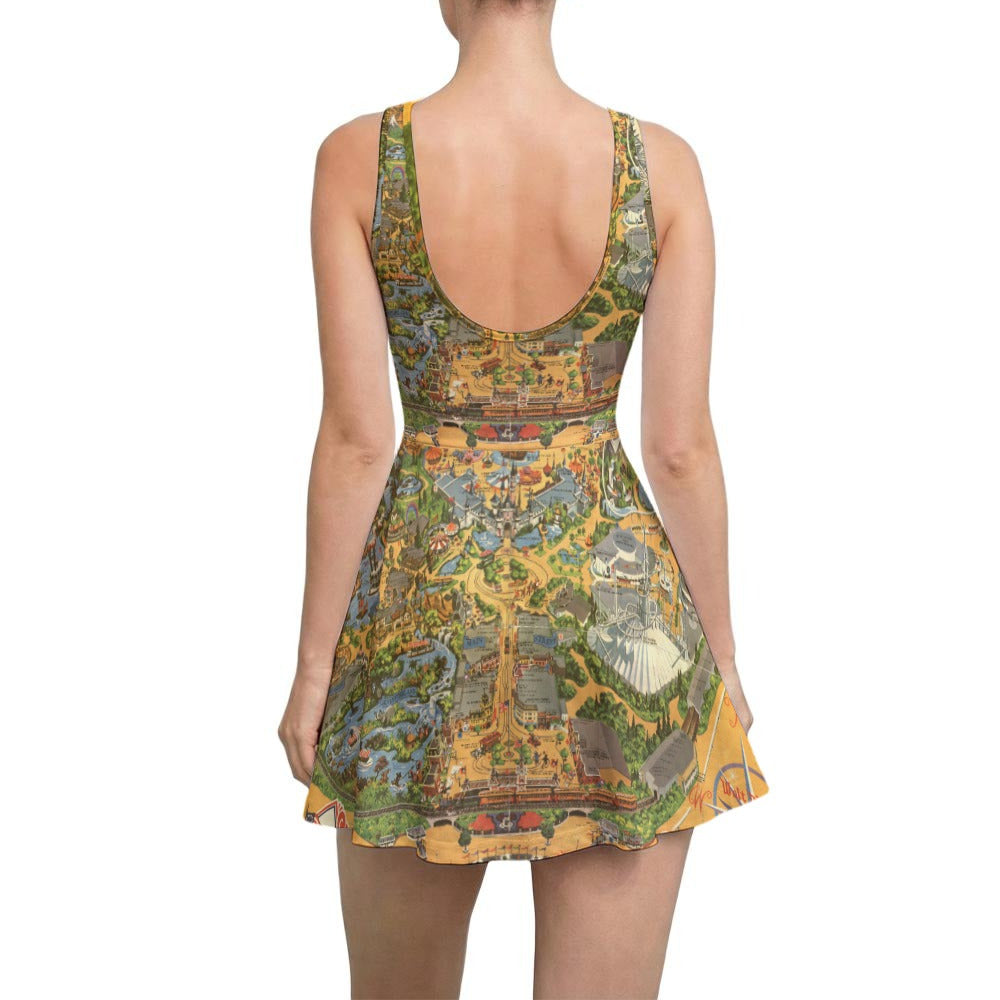 Vintage Theme Park Map - Women’s Sleeveless Athletic Skater Dress with Built-In Shorts