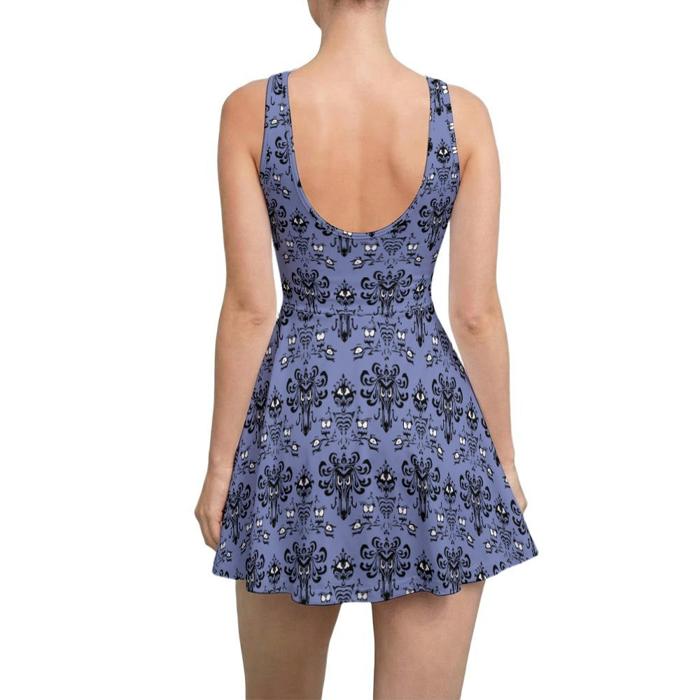 Spooky Mansion Wallpaper - Women’s Sleeveless Athletic Skater Dress with Built-In Shorts