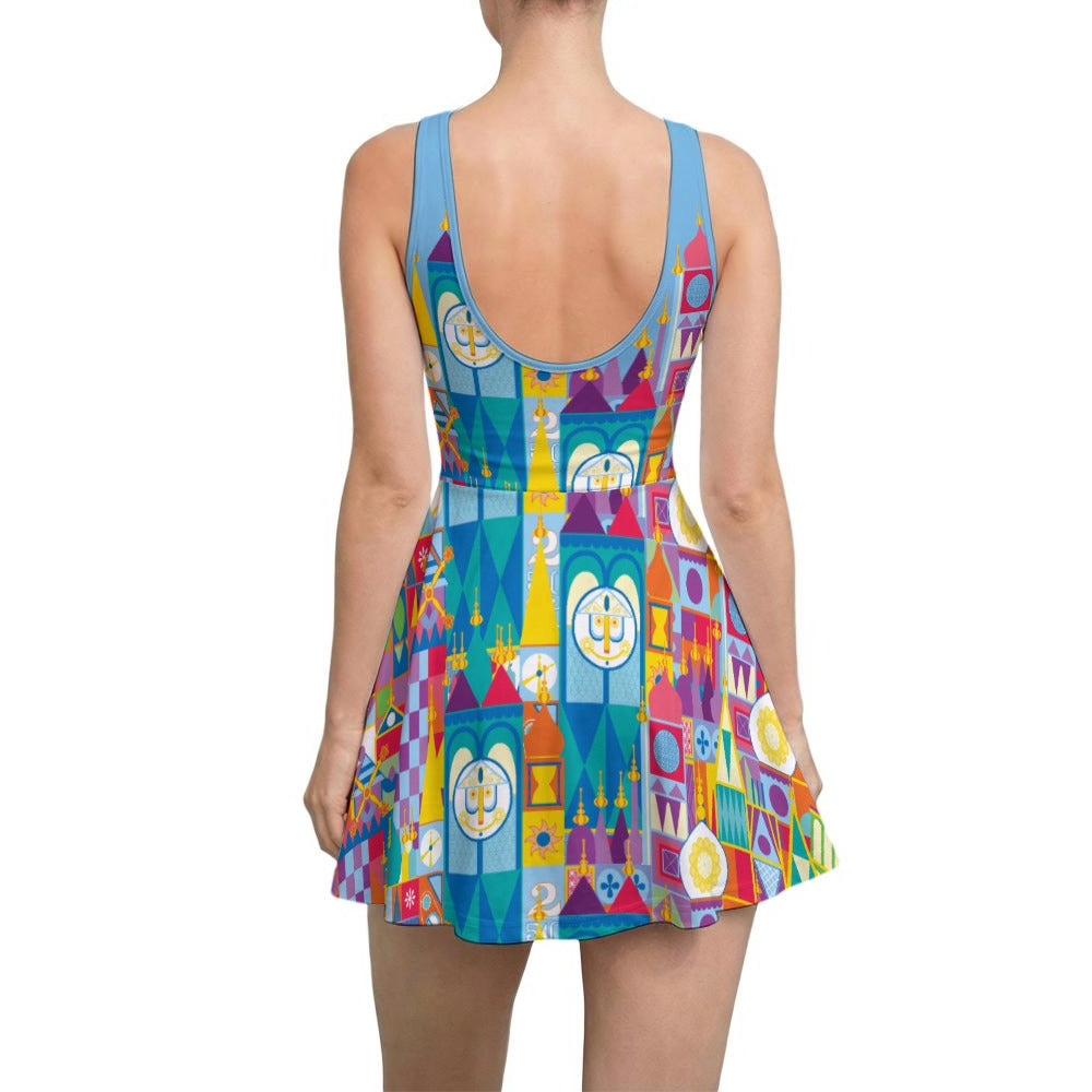 Whimsical World Facade - Women’s Sleeveless Athletic Skater Dress with Built-In Shorts