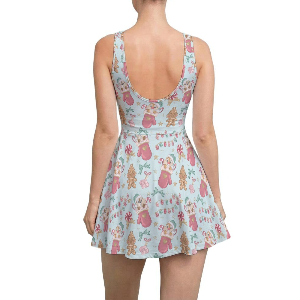 Cheeky Chipmunks Candy Cane Cheer - Women’s Sleeveless Athletic Skater Dress with Built-In Shorts