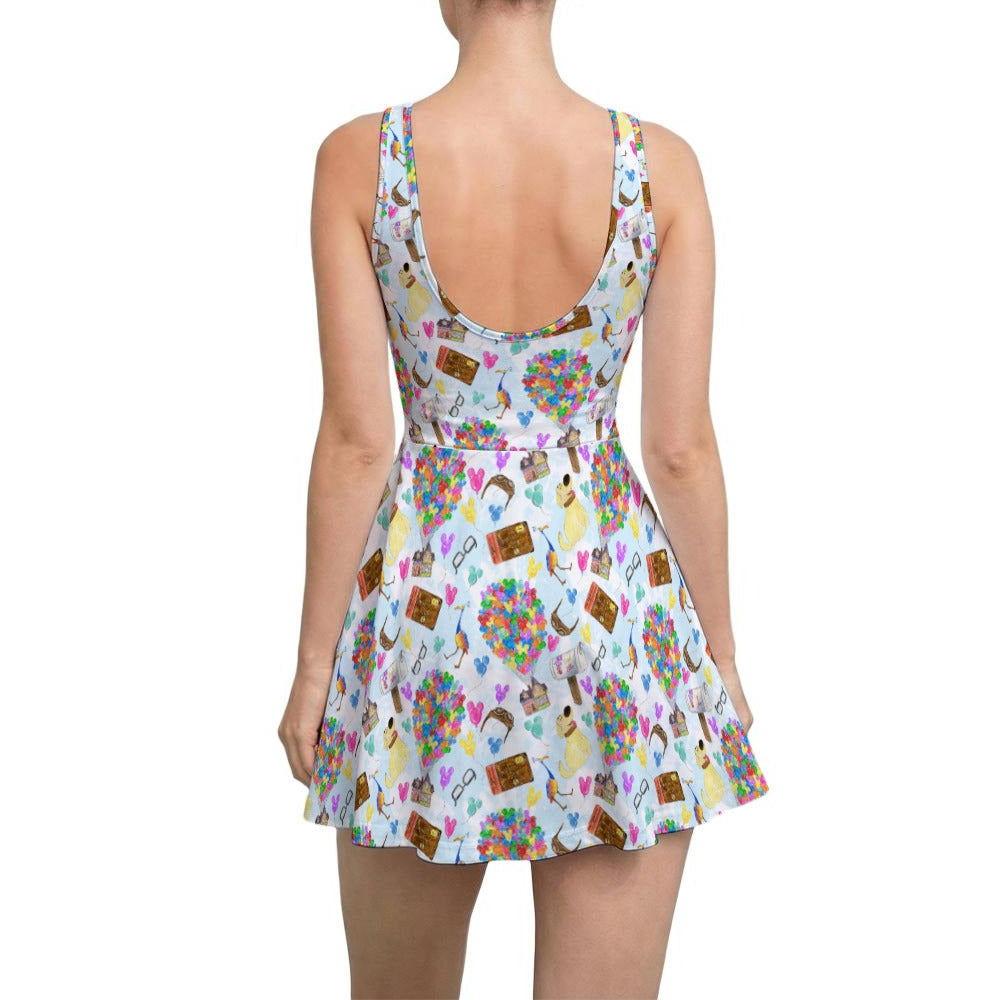Up Adventure Icons - Women’s Sleeveless Athletic Skater Dress with Built-In Shorts