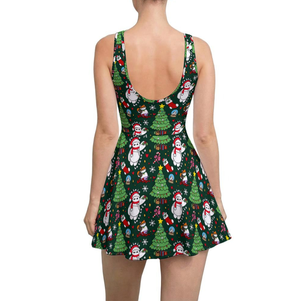 Robot Christmas Cheer - Women’s Sleeveless Athletic Skater Dress with Built-In Shorts