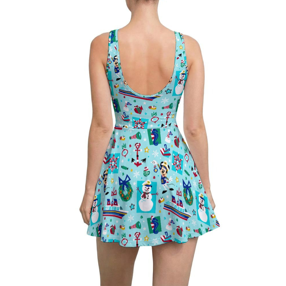 Mouse's Merry Cruise - Women’s Sleeveless Athletic Skater Dress with Built-In Shorts