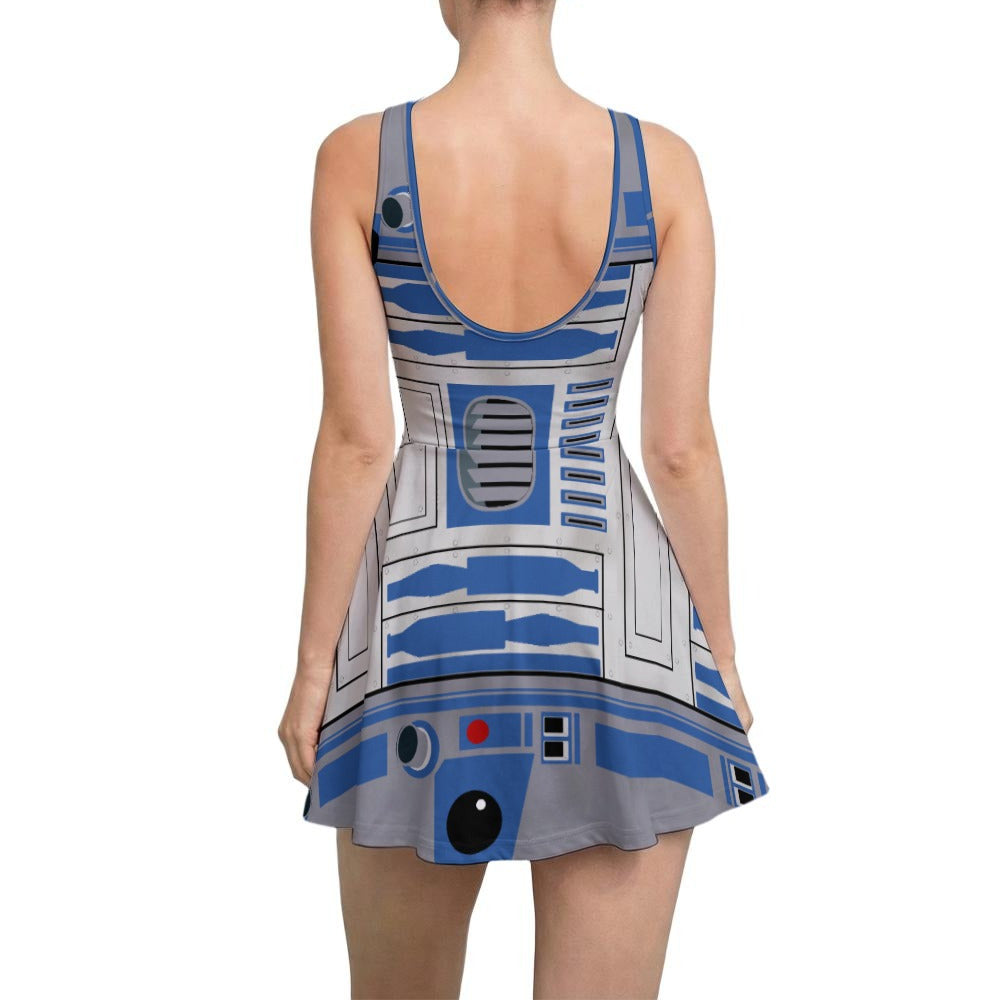 Little Blue Droid - Women’s Sleeveless Athletic Skater Dress with Built-In Shorts