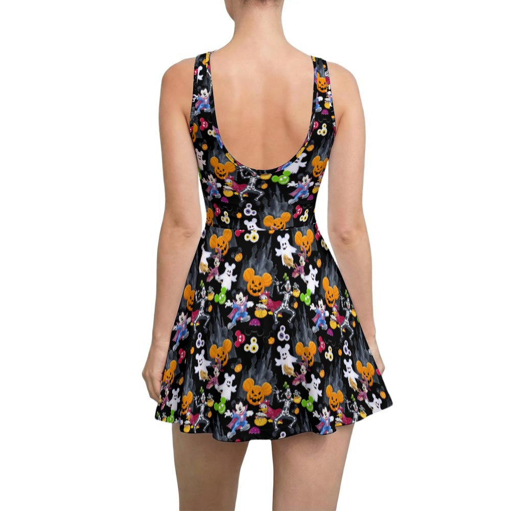 Mouse Gang Trick or Treat - Women’s Sleeveless Athletic Skater Dress with Built-In Shorts