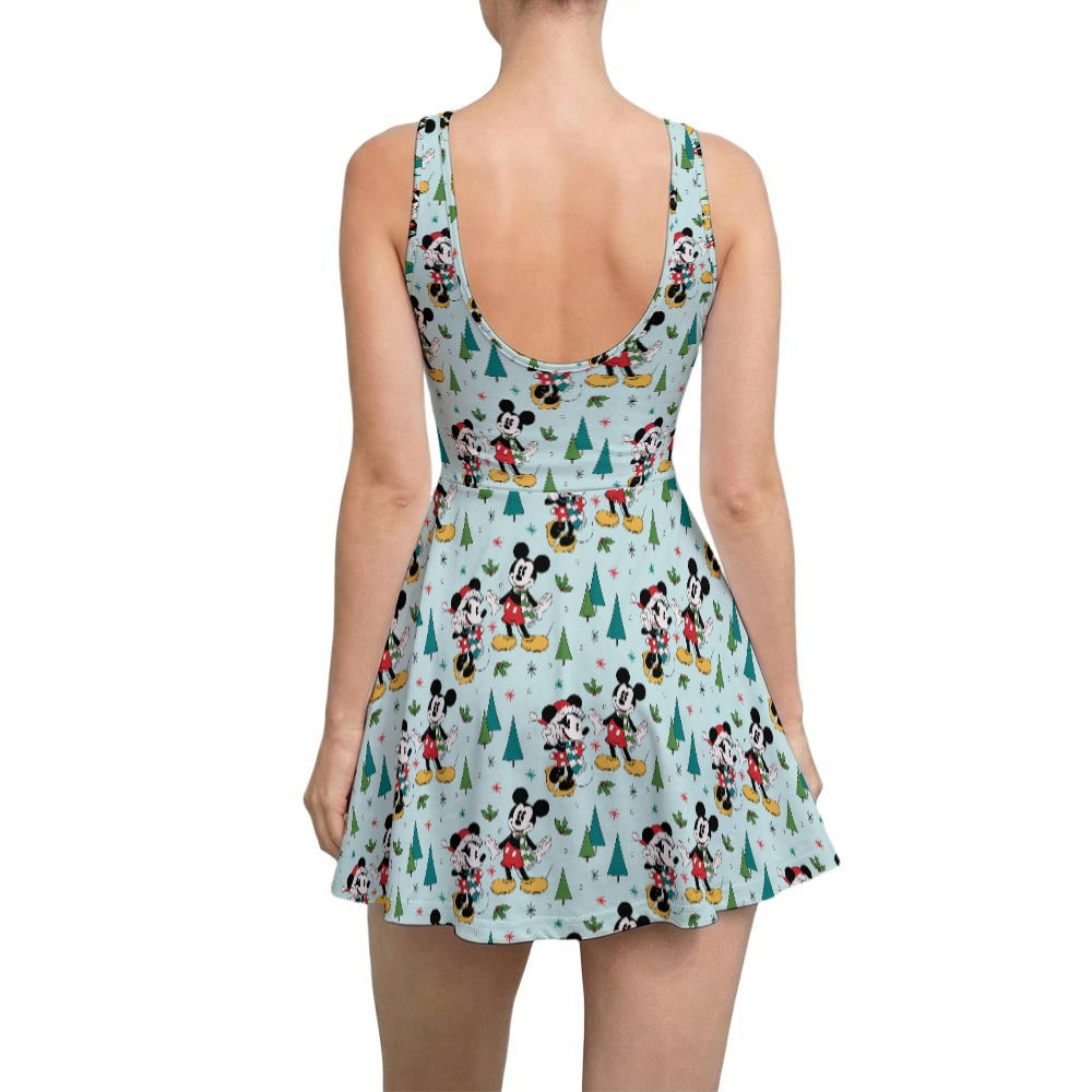 Mouse Friends Evergreen Stroll - Women’s Sleeveless Athletic Skater Dress with Built-In Shorts