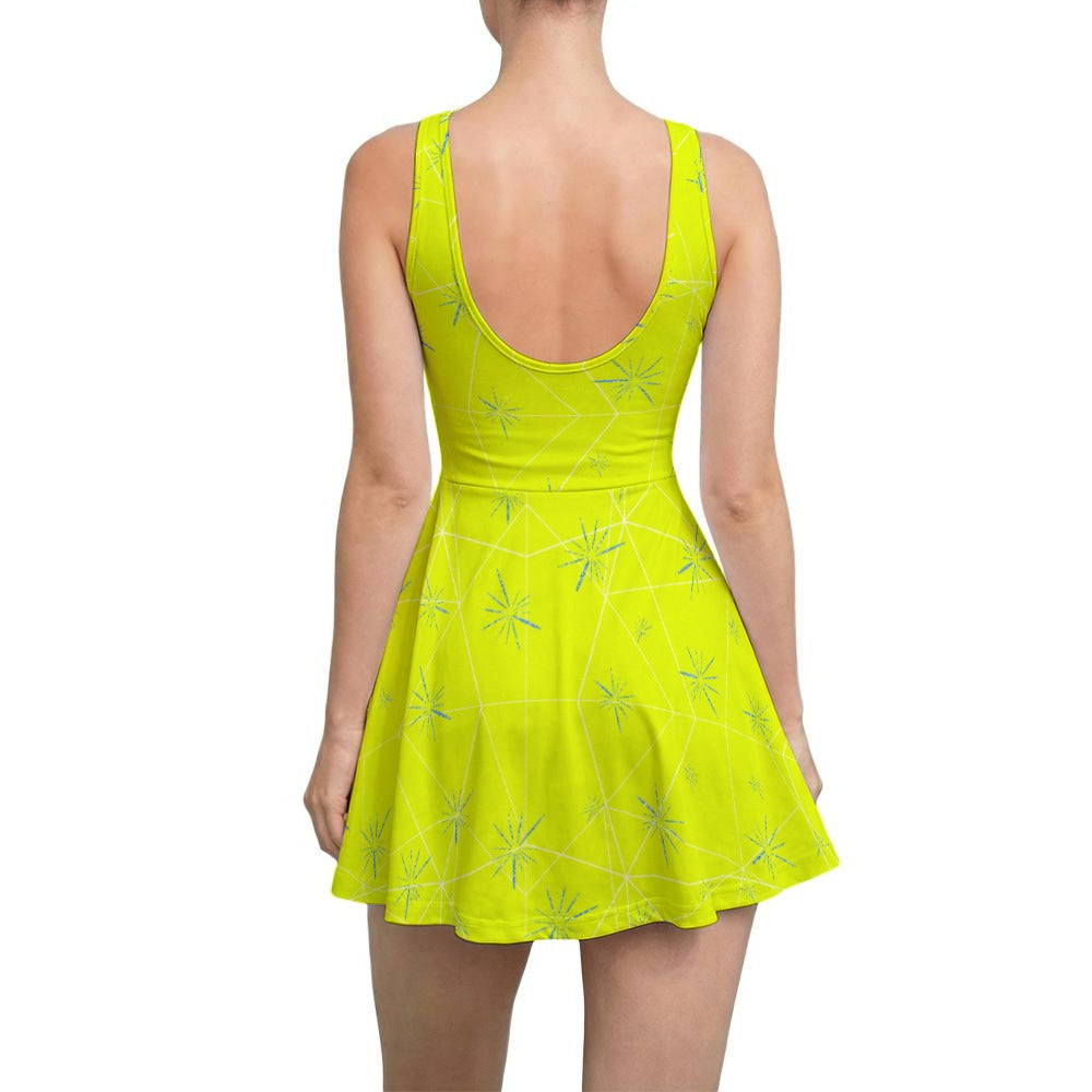 Joyful Blue & Yellow Florals - Women’s Sleeveless Athletic Skater Dress with Built-In Shorts