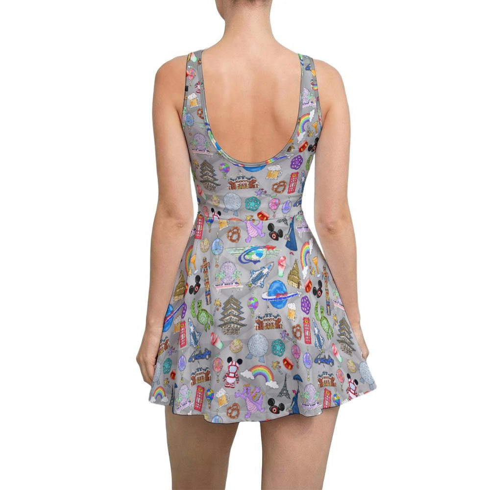EC Around The World Experience - Women’s Sleeveless Athletic Skater Dress with Built-In Shorts
