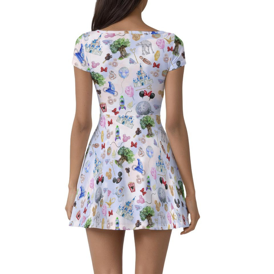 WDW Park Hopper - Women’s Short Sleeve Athletic Skater Dress with Built-In Shorts