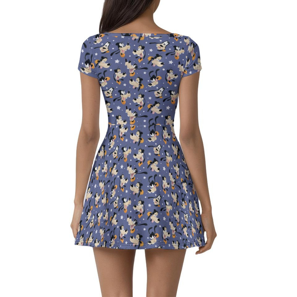 Funny Silly Dog - Women’s Short Sleeve Athletic Skater Dress with Built-In Shorts