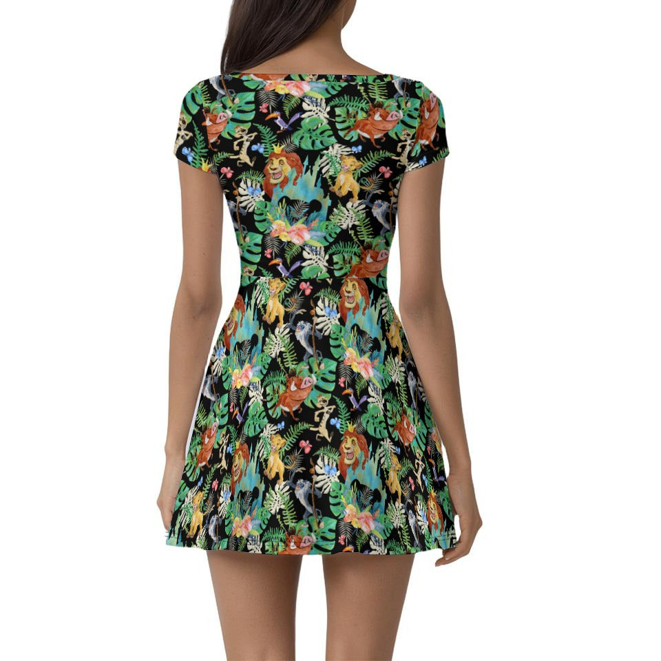 Watercolor Jungle Pride - Women’s Short Sleeve Athletic Skater Dress with Built-In Shorts