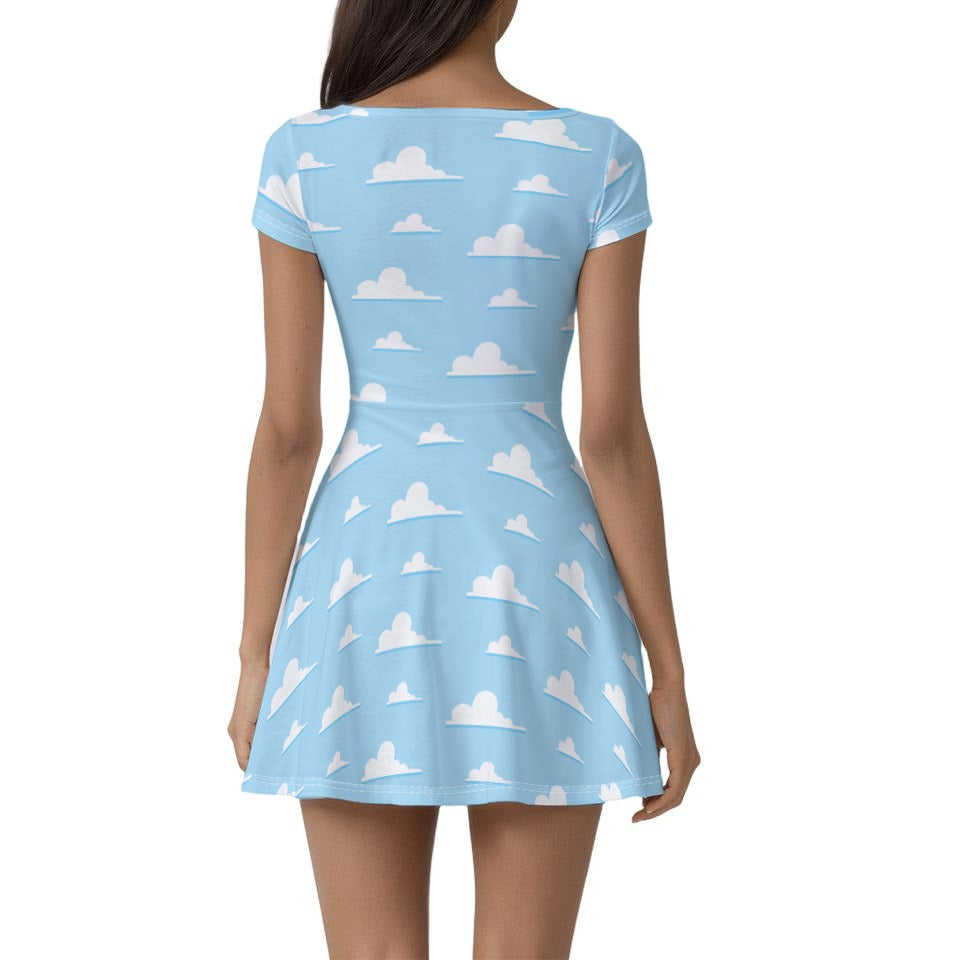 Cloud Nine Nursery Sky - Women’s Short Sleeve Athletic Skater Dress with Built-In Shorts