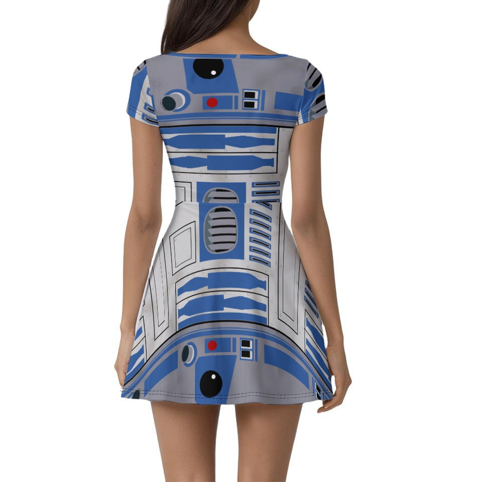 Little Blue Droid - Women’s Short Sleeve Athletic Skater Dress with Built-In Shorts