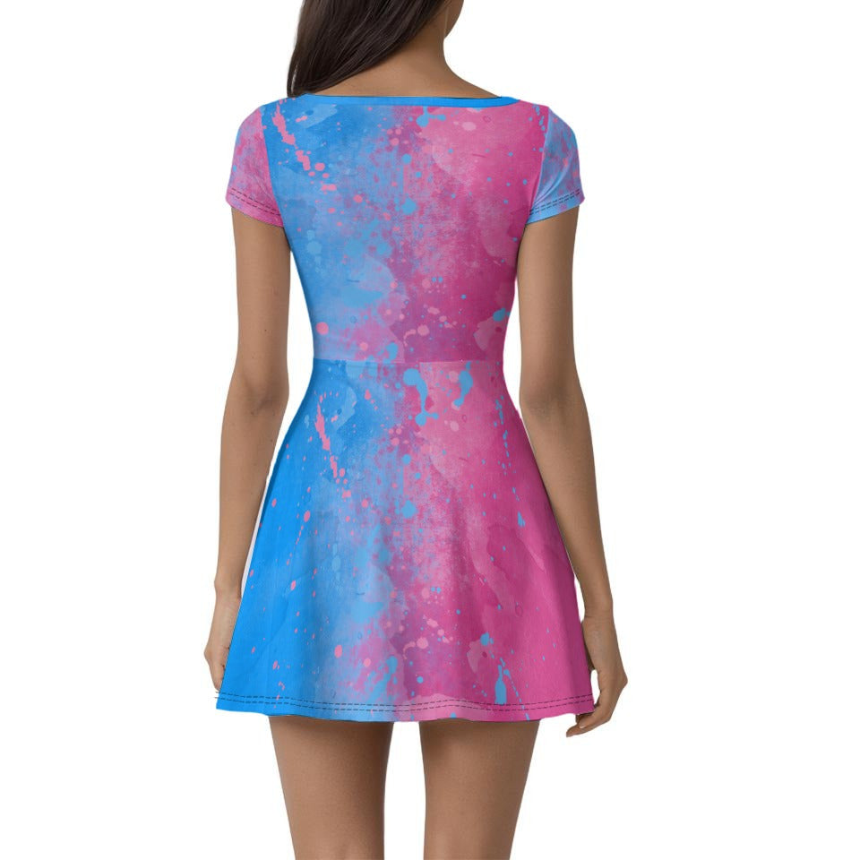 Pink or Blue Fairytale Dress - Women’s Short Sleeve Athletic Skater Dress with Built-In Shorts