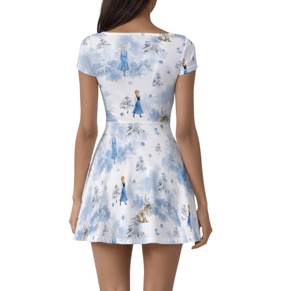 Enchanted Winter Landscape - Women’s Short Sleeve Athletic Skater Dress with Built-In Shorts