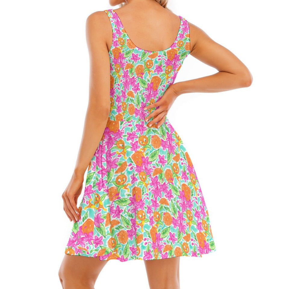 Tropical Citrus Bloom - Women's Sleeveless Pocket Skater Dress