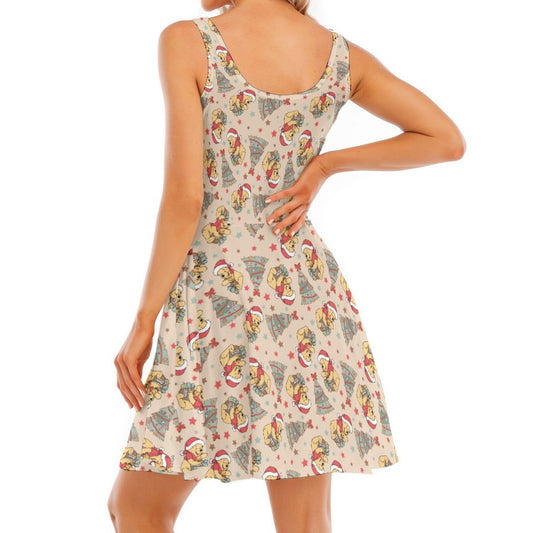 Cozy Bear Holiday Cheer - Women's Sleeveless Pocket Skater Dress