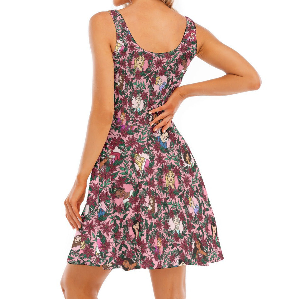 Poinsettia Princess Posse - Women's Sleeveless Pocket Skater Dress