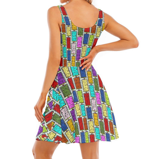 Sketchy Scare Doors - Women's Sleeveless Pocket Skater Dress